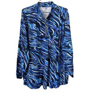 Lulu B Tunic Top Plus Size 1X Long Sleeve 1/4 Sleeve Abstract Print Blue Black